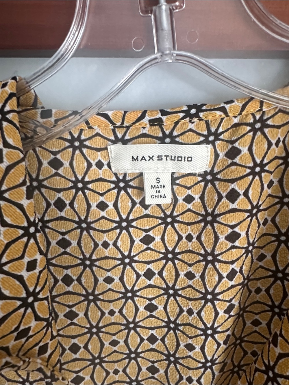 Max Studio Mustard Geometric Ruffle High-Low Skirt - Picture 2 of 7